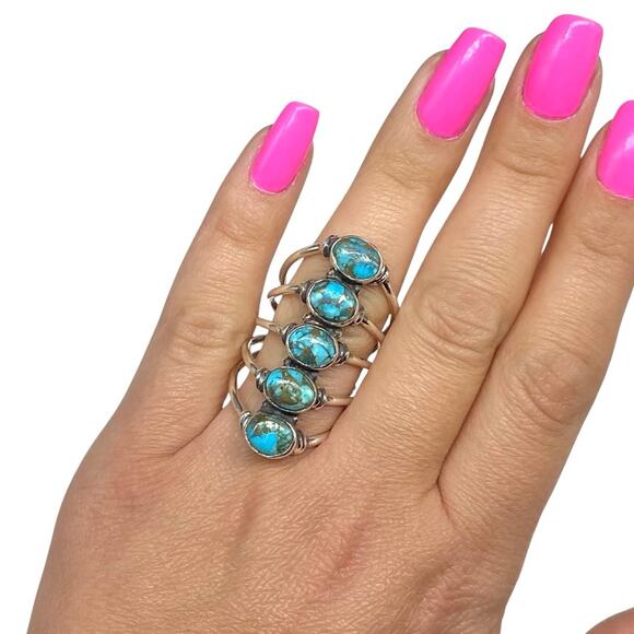 Kingman Mine Copper Turquoise Ring Size 8.5 Solid 925 Sterling Silver Western - Picture 1 of 12